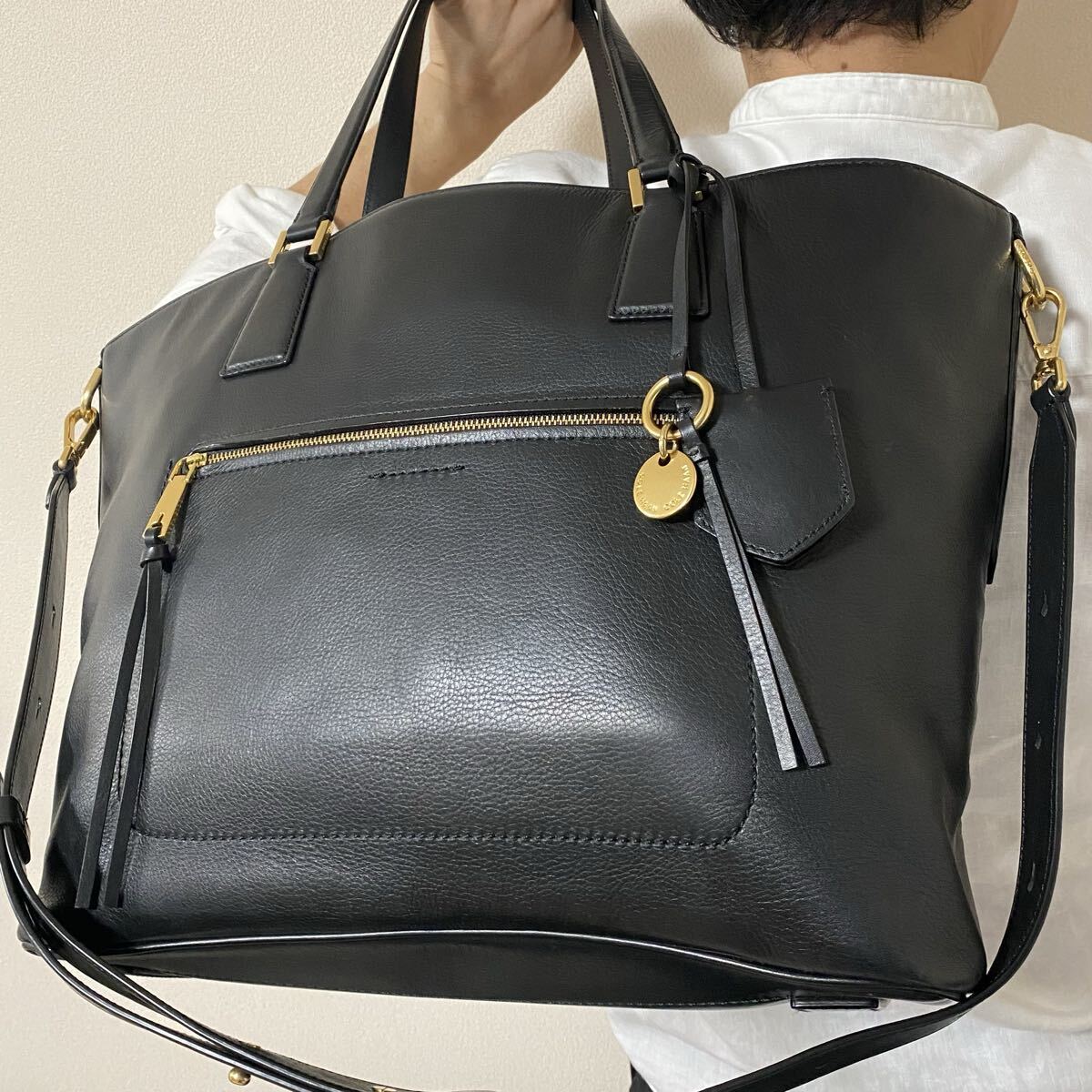 極美品●特大!!大容量●コールハーン COLE HAAN トートバッグ メンズ 肩掛け 2way A4 斜め掛け レザー 本革 ビジネス 収納多 ブラック １円