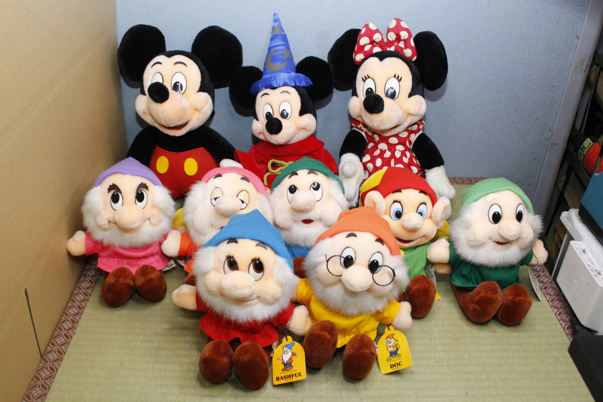 ☆57☆USED☆保管現状品☆当時物 TDL 東京ディズニーランド ミッキー ミニー 七人の小人 ぬいぐるみ セット タグ付き
