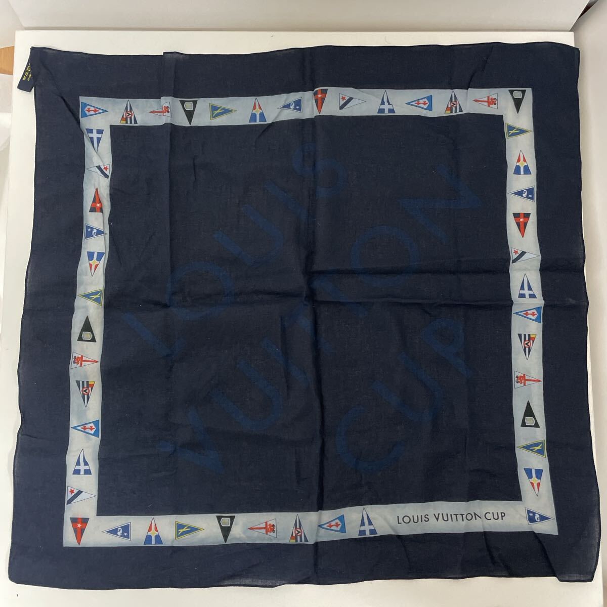 LOUIS VUITTON CUP ルイヴィトン カップ ハンカチ スカーフ ネイビー コットン 中古