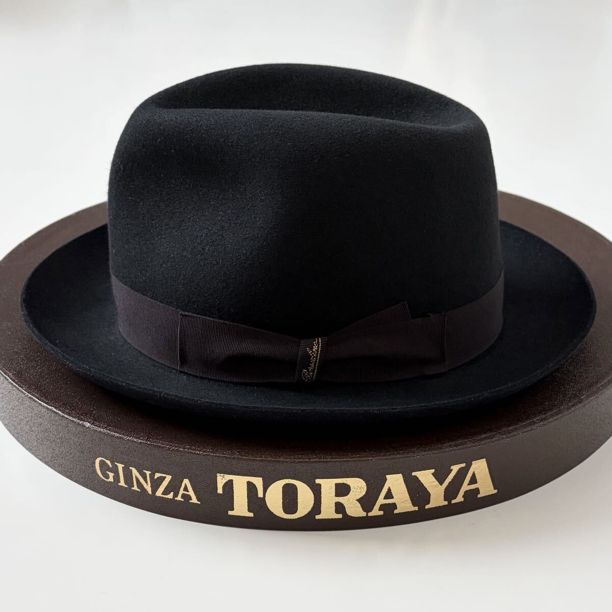 イタリア製★Borsalino ラビットファー フェルトハット 57 ブラック ボルサリーノ 中折れ フェルト ハット 黒 帽子 .
