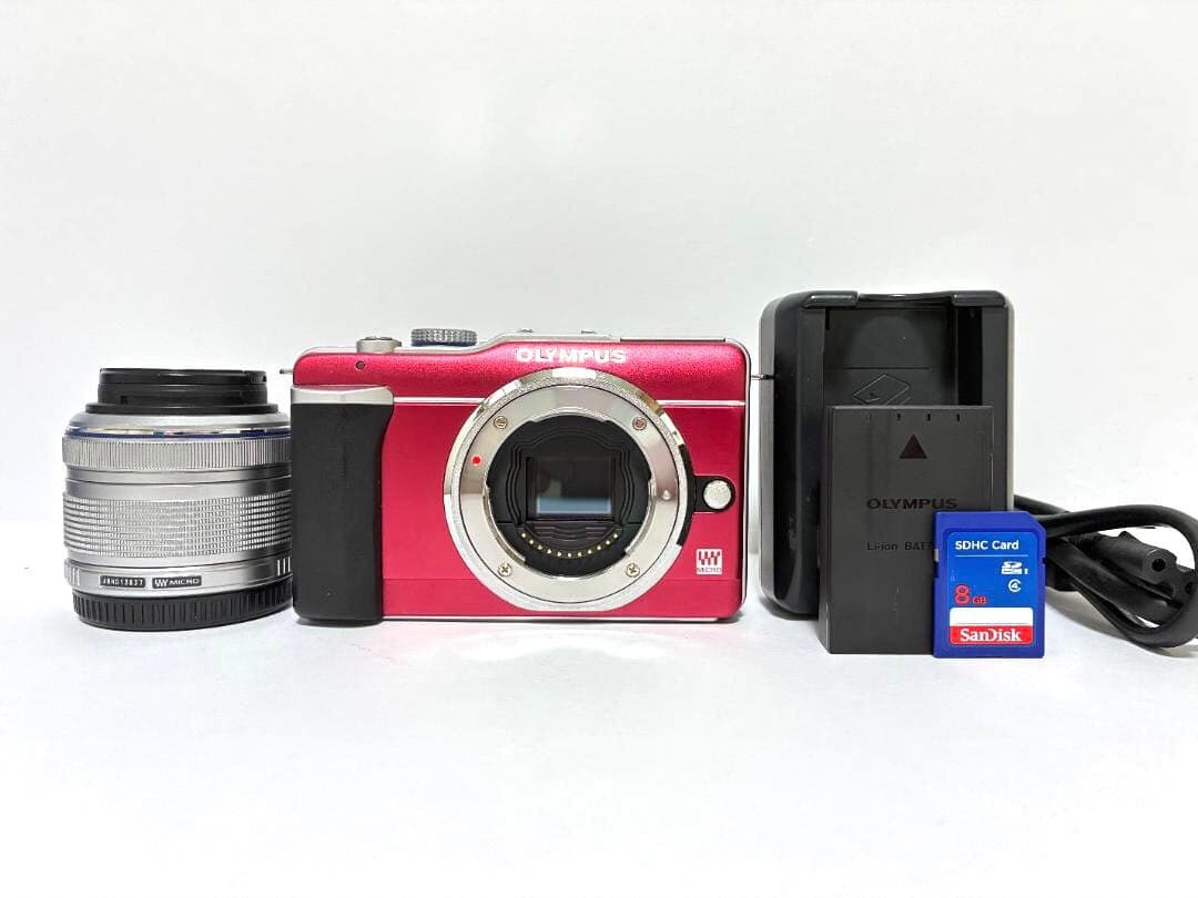 ■ 美品・S数1293回 ■ オリンパス　OLYMPUS PEN Lite E-PL1 レッド + M.ZUIKO DIGITAL 14-42mm F3.5-5.6 II R MSC#328-15JN26-Y