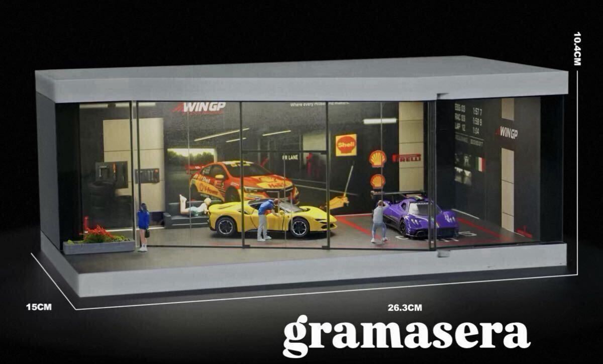 ★希少★ 1/64 模型　ガレージ ミニチュア ミニカー等　ディスプレイ　LED電装付きジオラマ　ケース　 ミニカー収納駐車場