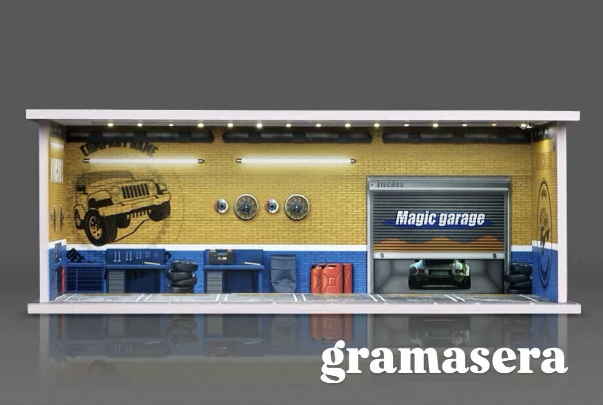 ★希少★ 1/64 模型　ガレージ ミニチュア ミニカー等　ディスプレイ　LED電装付きジオラマ　ケース　 ミニ