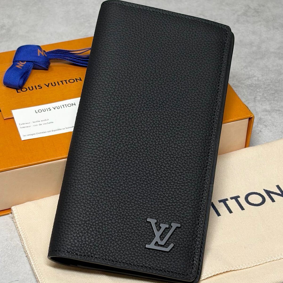 【新品未使用/RFID】 ルイヴィトン LV アエログラム ポルトフォイユ・ブラザNM 二つ折り長財布 ブラック レザー ICチップ NFC M69980 箱袋