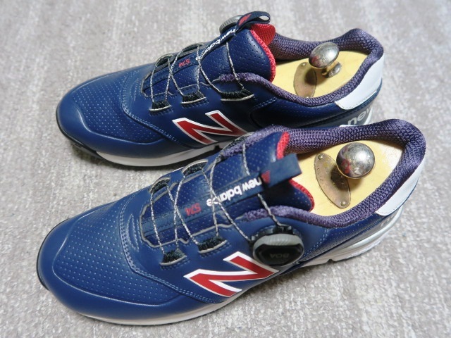 美品 ニューバランス ゴルフ NEW BALANCE ゴルフシューズ BOA MGB574T2 ローカットスニーカー US7.5 25.5 ネイビー メンズ ソフトスパイク