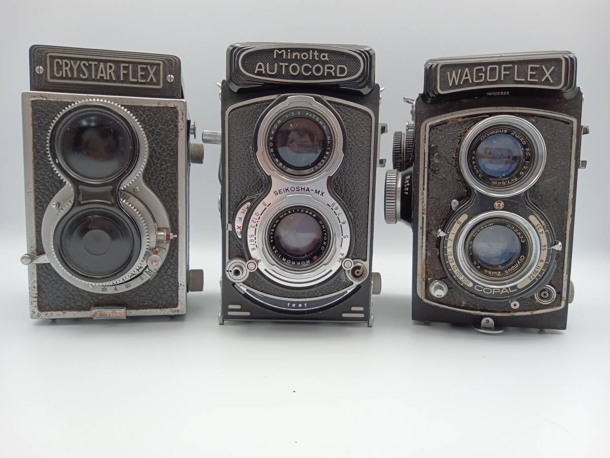 【ジャンク】 二眼カメラまとめ、Minolta AUTOCORD 、CRYSTAR FLEX 、WAGOFLEX 動作未確認 