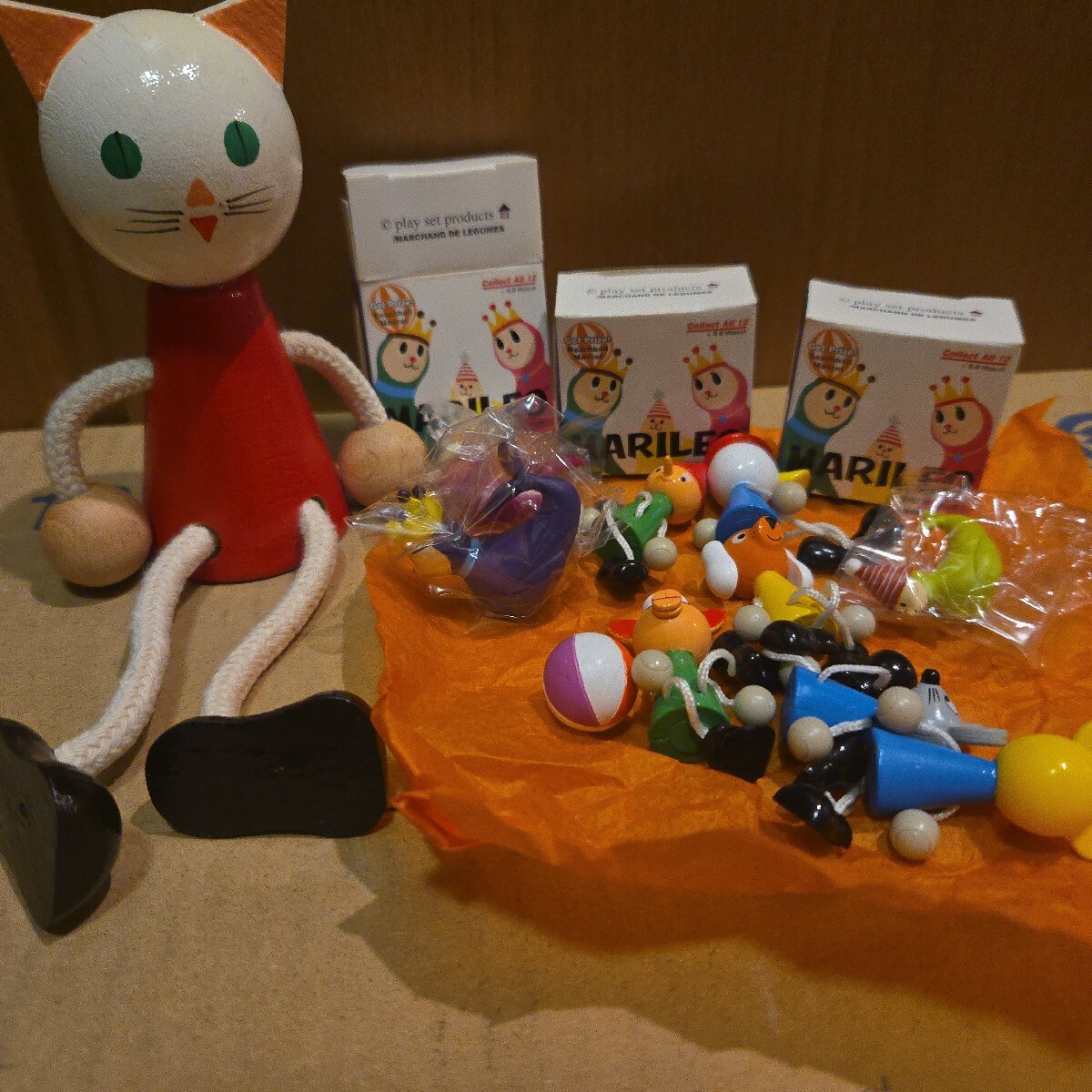 MARILEO　木製 猫の人形とミニフィギュア まとめ売り レトロおもちゃ