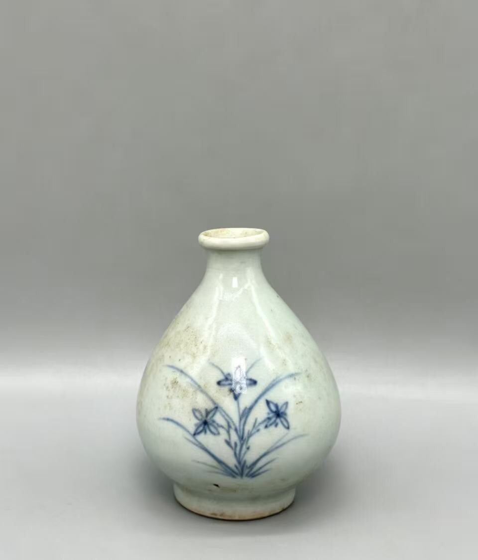 青花蘭草紋　李朝 徳利酒壺 古陶磁　壺　花入 骨董 古美術　時代物 高さ約 