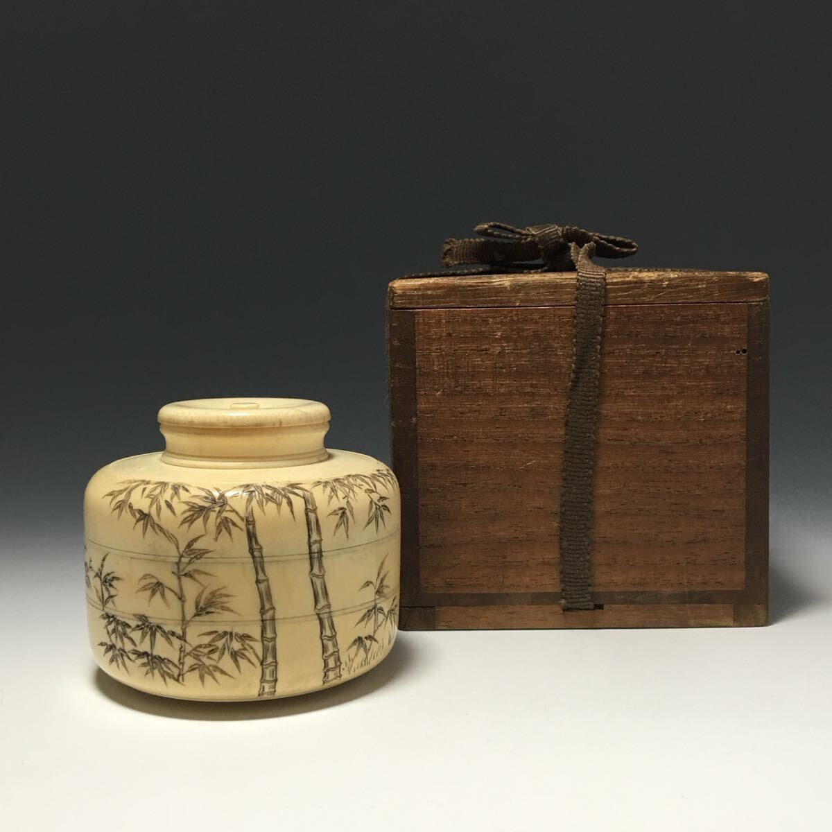 竹文 茶入 茶道具 骨董品 古美術 時代物 共箱 根付 彫刻 美術品 日本美術 古美術品 茶器