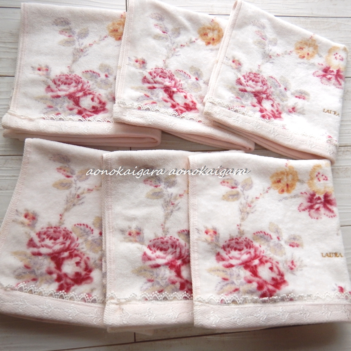 新品◆日本製◆ブランド◆上品◆華やか◆薔薇◆ローズ◆ハンドタオル６枚◆ピンク系