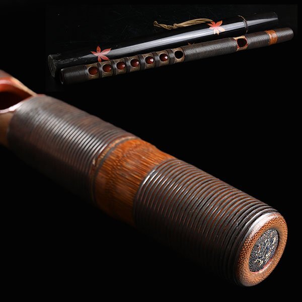【加】1970e 時代和楽器 龍笛 紅葉文筒 竜笛 約40cm / 横笛 雅楽 和楽器