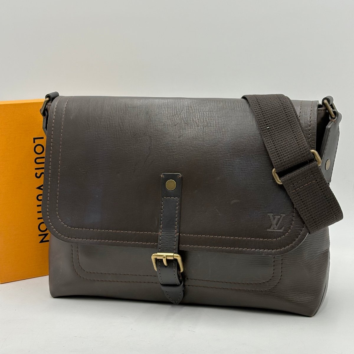 1円/美品◎LOUIS VUITTON ルイヴィトン ユタ オハマ レザー メッセンジャーバッグ ショルダーバッグ ブラウン M92994 メンズ ビジネス