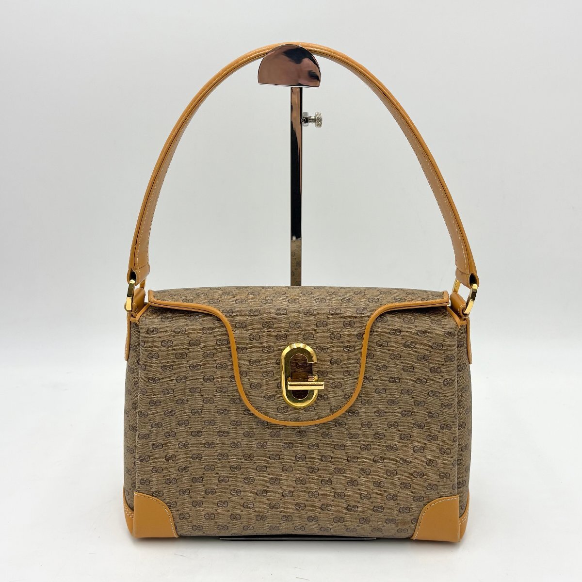 1円/外観美品◎GUCCI グッチ マイクロGG ゴールド金具 ショルダーバッグ ハンドバッグ PVC×レザー