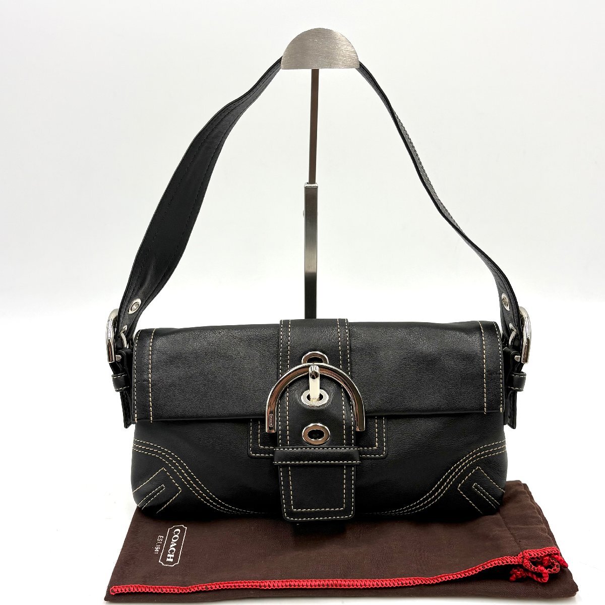 1円/極美品◎COACH コーチ ソーホー レザー アクセサリーポーチ ショルダーバッグ ブラック 黒 8A05