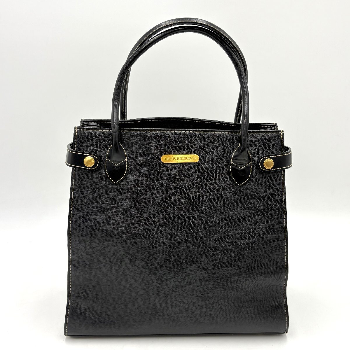 1円/美品◎BURBERRY バーバリー ゴールド金具 レザー トートバッグ ハンドバッグ フォーマルバッグ ブラック 黒