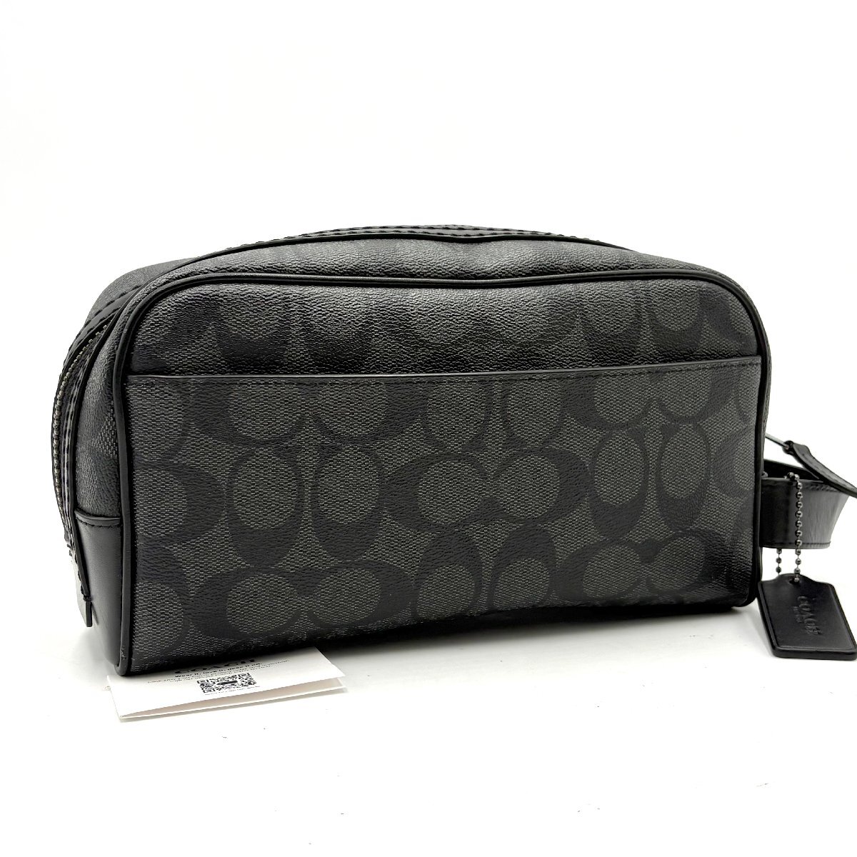 使用数回 極美品◎COACH コーチ シグネチャー セカンドバッグ クラッチバッグ メンズ ビジネスバッグ PVC×レザー ブラック