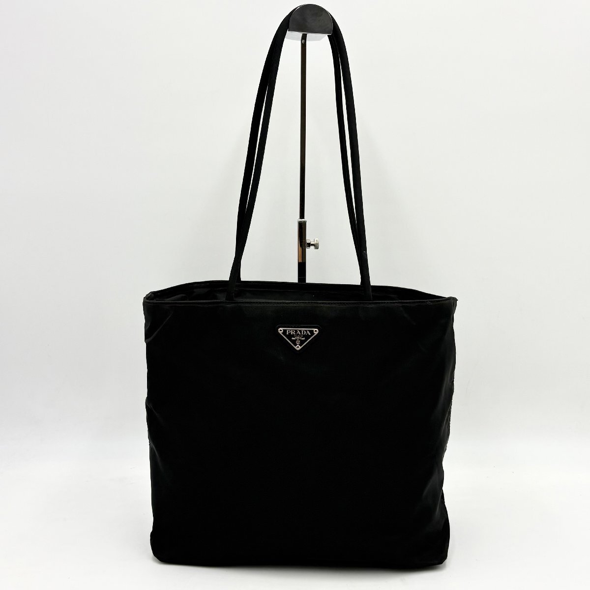 1円/極美品◎PRADA プラダ TESSUTO CITY 三角ロゴプレート トートバッグ ショルダーバッグ ブラック 黒 レディース