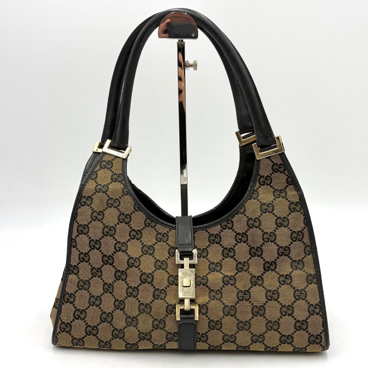 GUCCI グッチ ジャッキー ゴールド金具 GGキャンバス ショルダーバッグ ハンドバッグ 肩掛け鞄 ブラック 黒 002 1067 1円