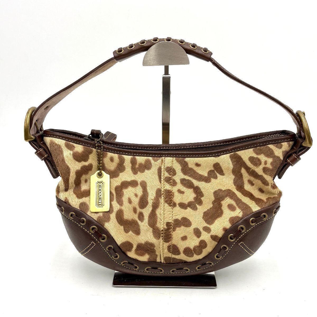 1円/希少◎COACH コーチ ハラコ レオパード柄 アクセサリーポーチ ハンドバッグ 9654
