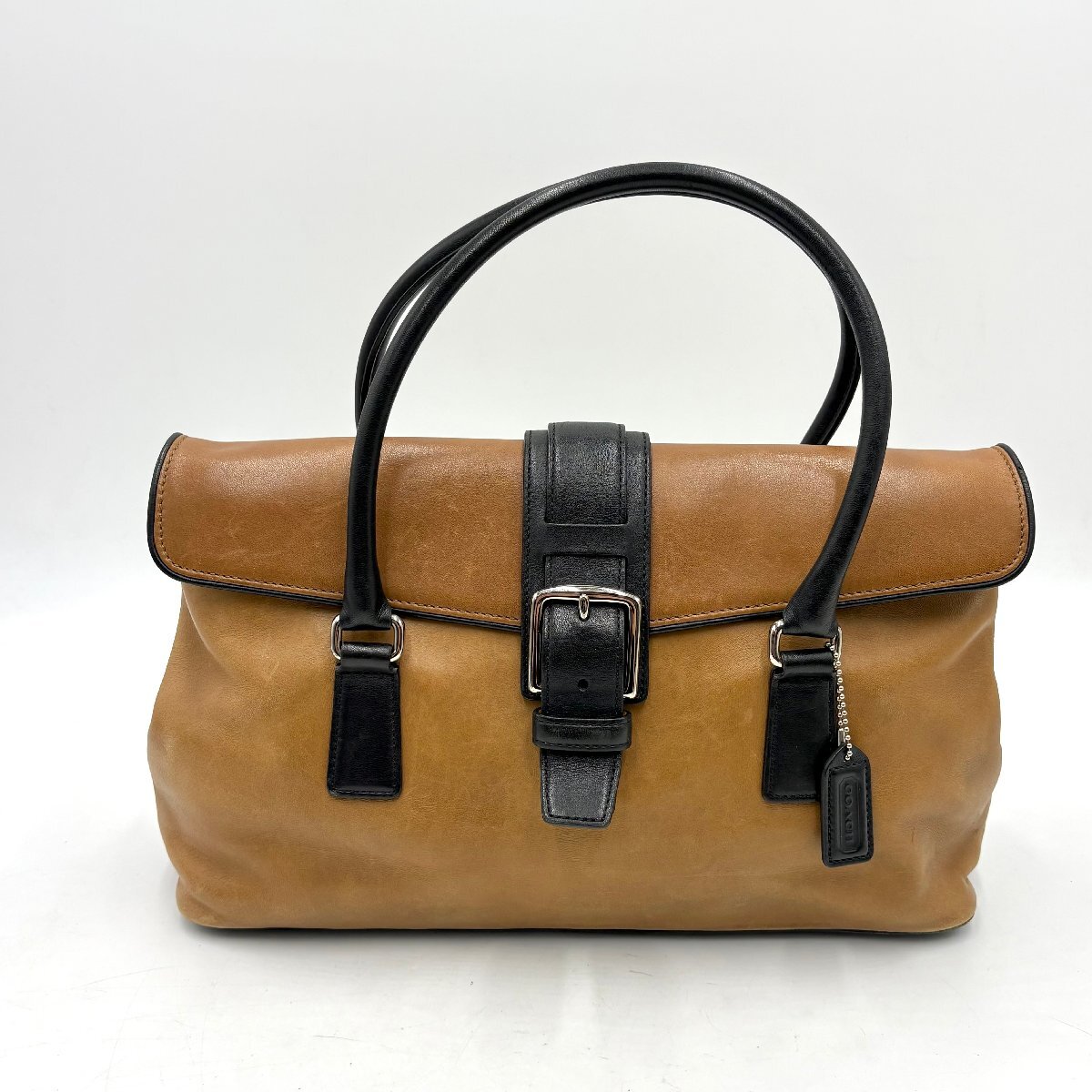 1円/美品◎COACH コーチ フラップサッチェル レザー トートバッグ ハンドバッグ バイカラー 7531 ブラウン