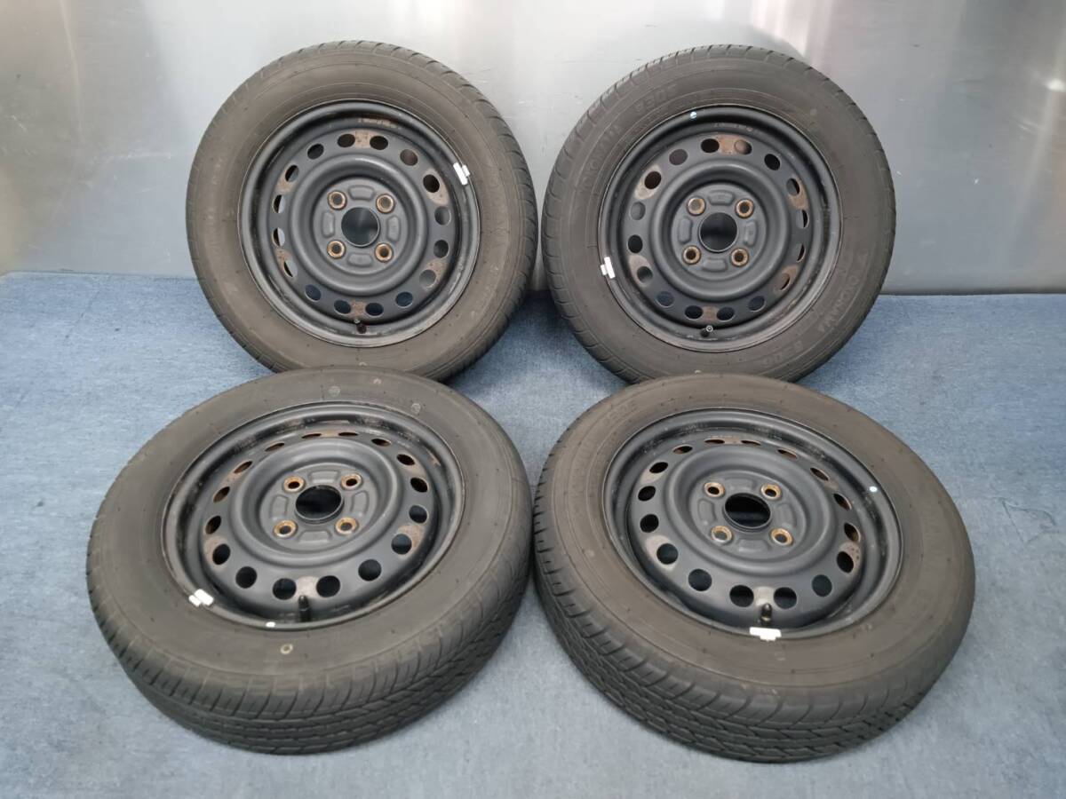 ★8-9分山★24年製★ ヨコハマS306 155/65R13　スチールホイール 13×4J 4H-100 4本セット 軽自動車等　K726
