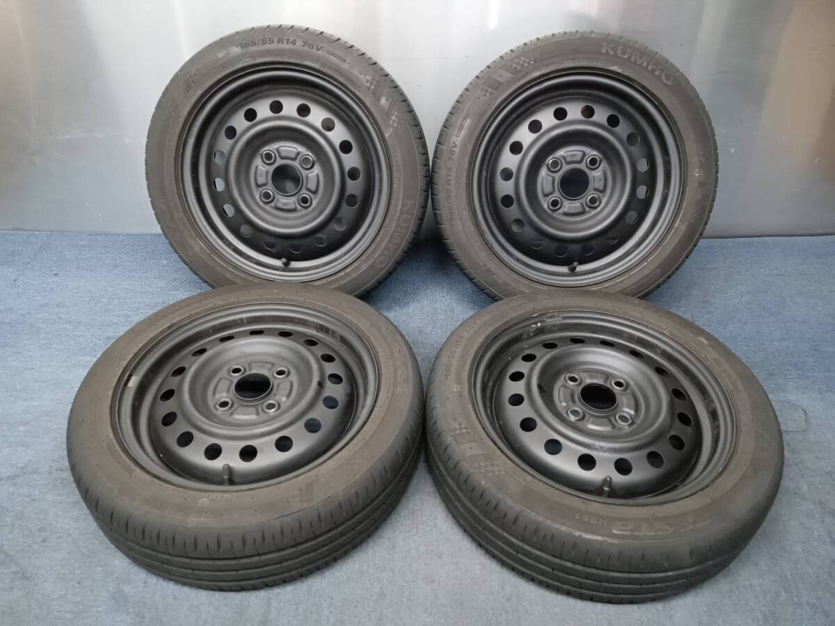 ★8分山★23年製★ KUMHO ECSTA HS51 165/55R14　スチールホイール 14×4.5J 4H-100 4本セット　K808