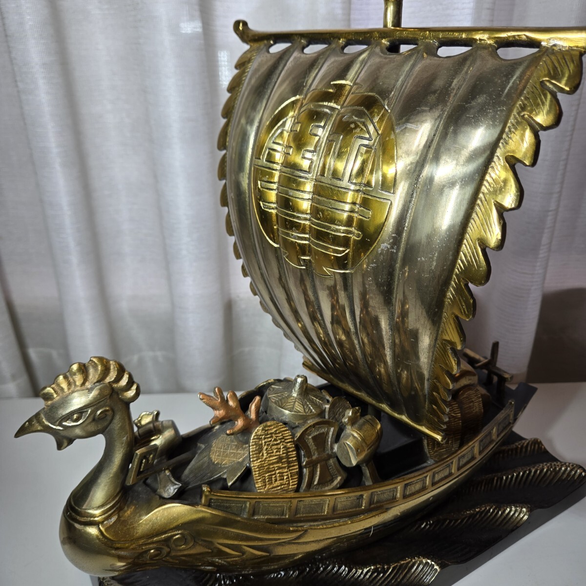 鳳凰 宝船 置物 縁起物 金属工芸 骨董品 開運 帆船
