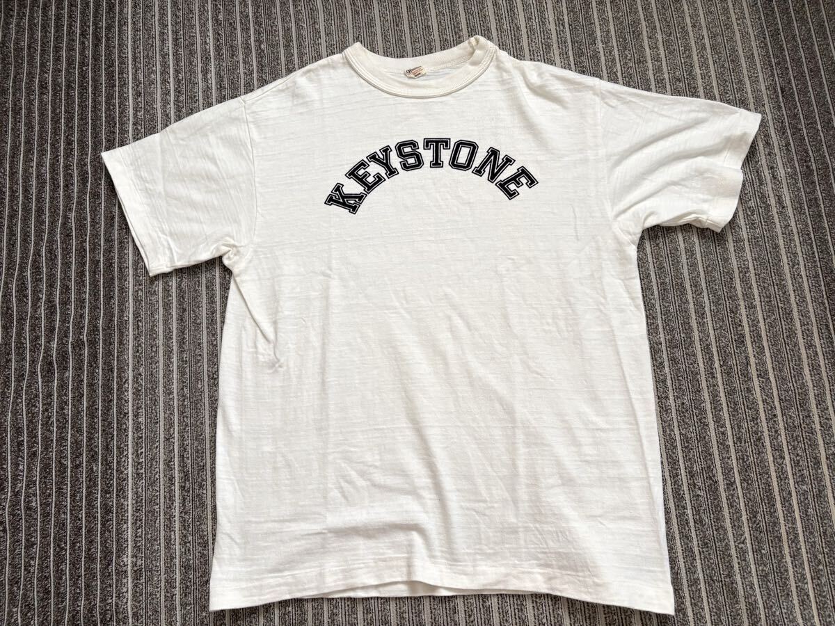日本製 ウエアハウス Lot 4601 オフ KEYSTONE ホワイト 半袖 Tシャツ フロッキー プリント L アメリカ ビンテージ スタイル コットン100%