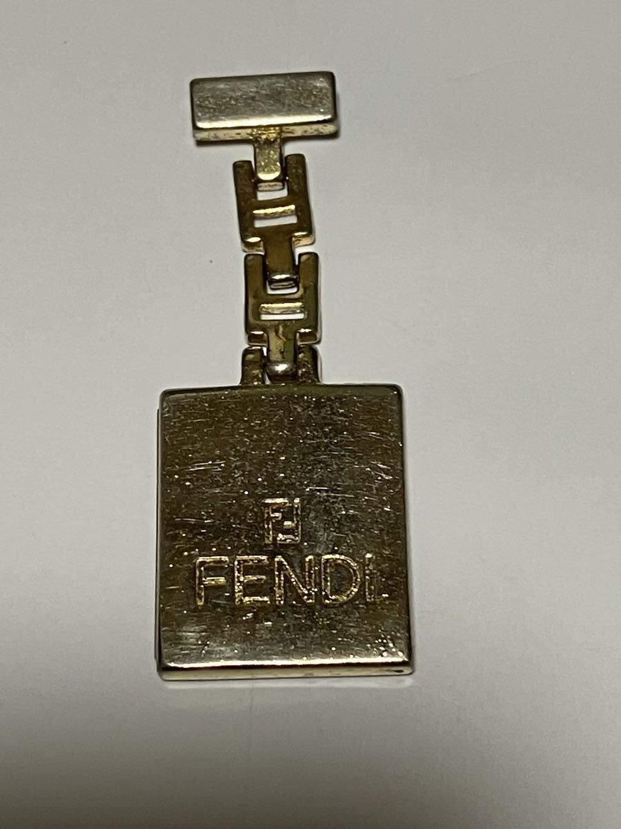 FENDI(記載) フェンディ ヴィンテージ チャーム 木製モノグラム ゴールドカラー 約3cm アクセサリーパーツ 真贋不明