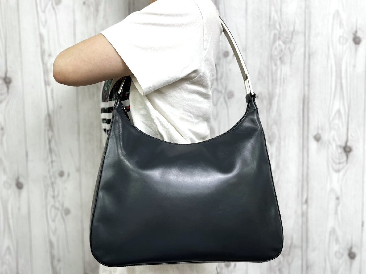 極美品 PRADA プラダ メタルハンドル ハンドバッグ ショルダーバッグ バッグ レザー グレー 101063