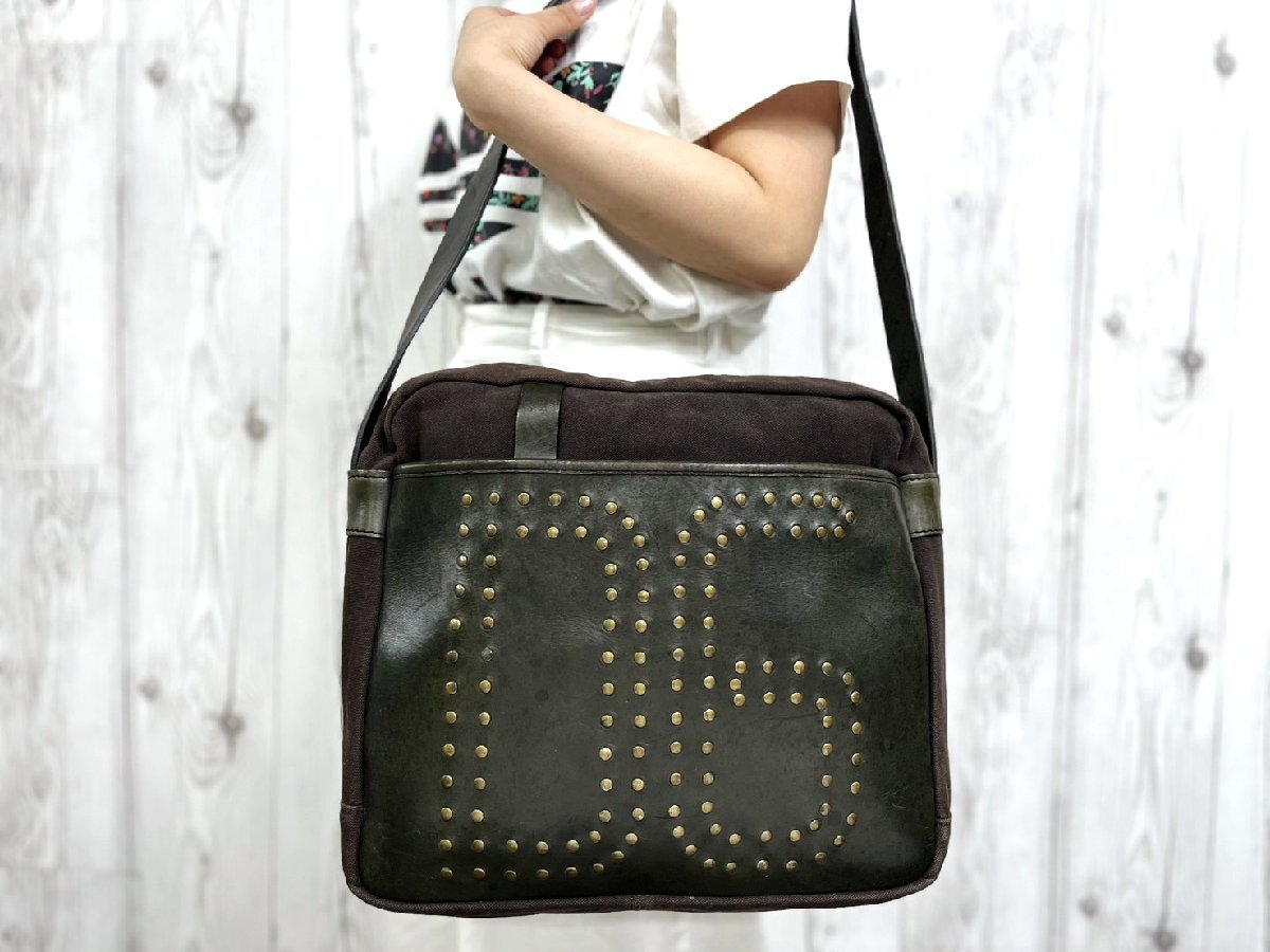DOLCE&GABBANA ドルチェ＆ガッバーナ ドルガバ ショルダーバッグ バッグ キャンバス×レザー 茶 A4収納可 メンズ 101077
