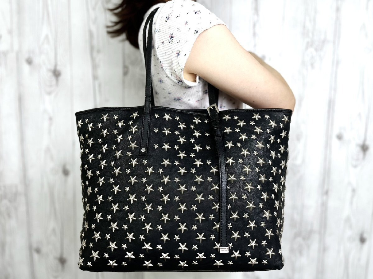 JIMMY CHOO ジミーチュウ サシャ スタースタッズ シール有 トートバッグ ショルダーバッグ バッグ レザー 黒 A4収納可 101369