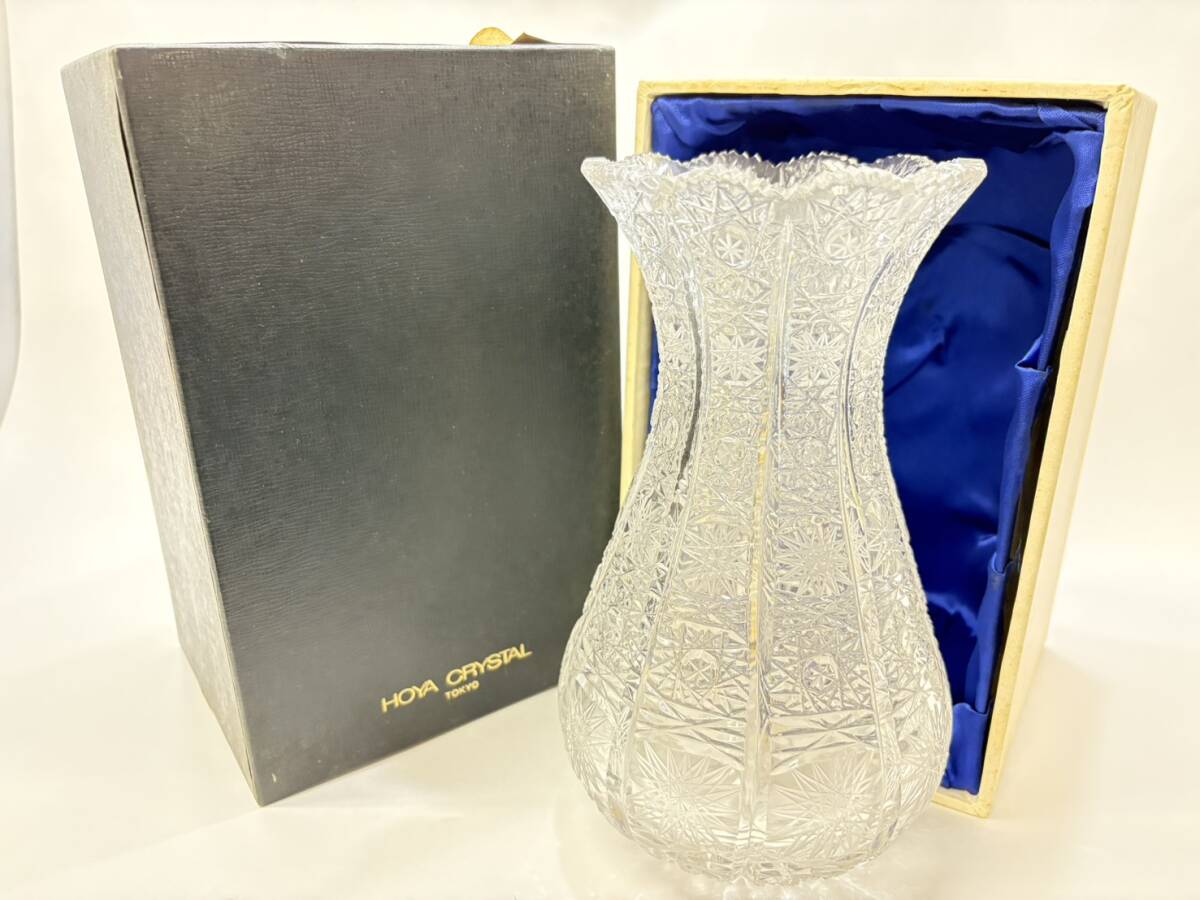 HOYA CRYSTAL ホヤクリスタル 花瓶 フラワーベース カットガラス クリスタルガラス 箱付き 花器 インテリア 置物 保管品 t229