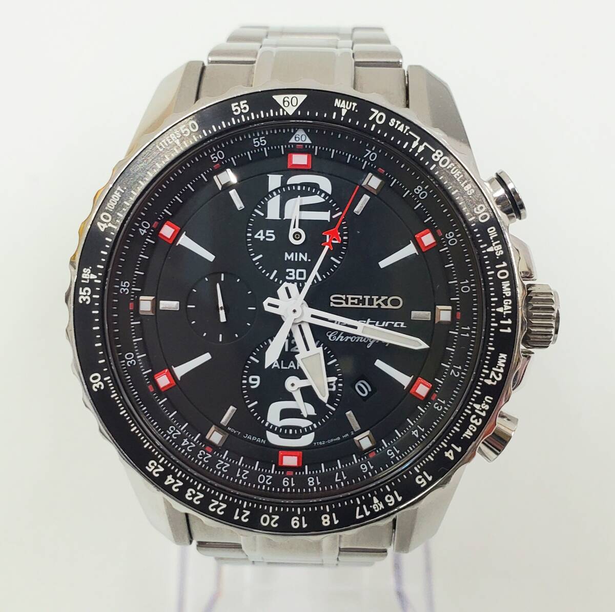 IY98710E SEIKO セイコー スポーチュラ 7T62-0LA0 デイト クロノグラフ QZ メンズ腕時計 稼働品 腕周り約16cm 現状品