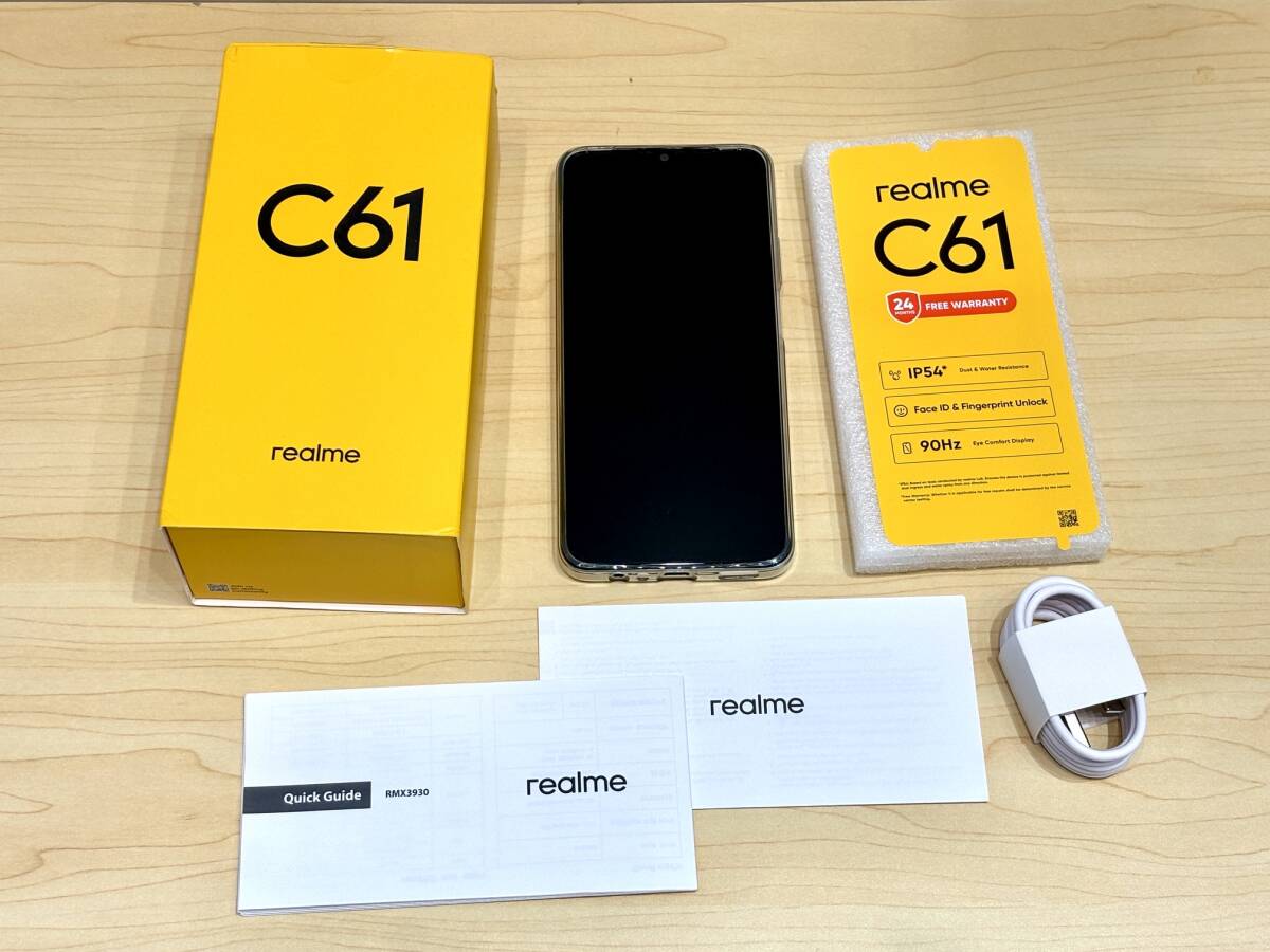 SG4431i　realme　C61　RMX3930　128GB　Sparkle Gold　黄色　判定無し　simフリー　android　スマートフォン　箱/付属品　現状品