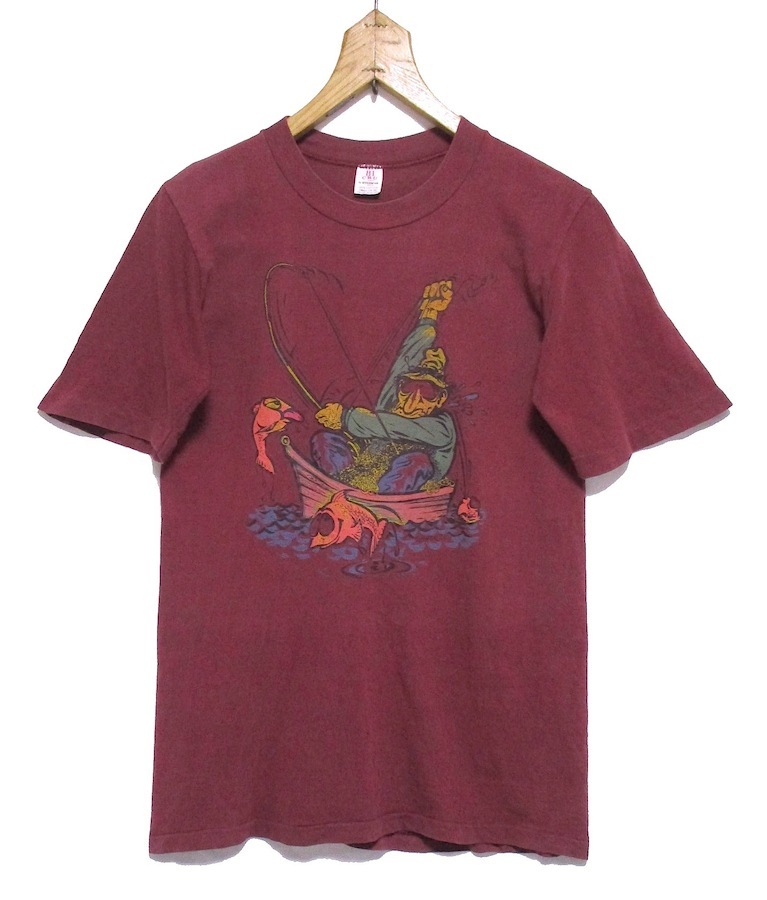 70s Vintage MADE IN USA USED 古着　ROACH ed newton アイロンプリント シングルステッチ Tシャツ　Sサイズ　HI CRU by STEDMAN USA製