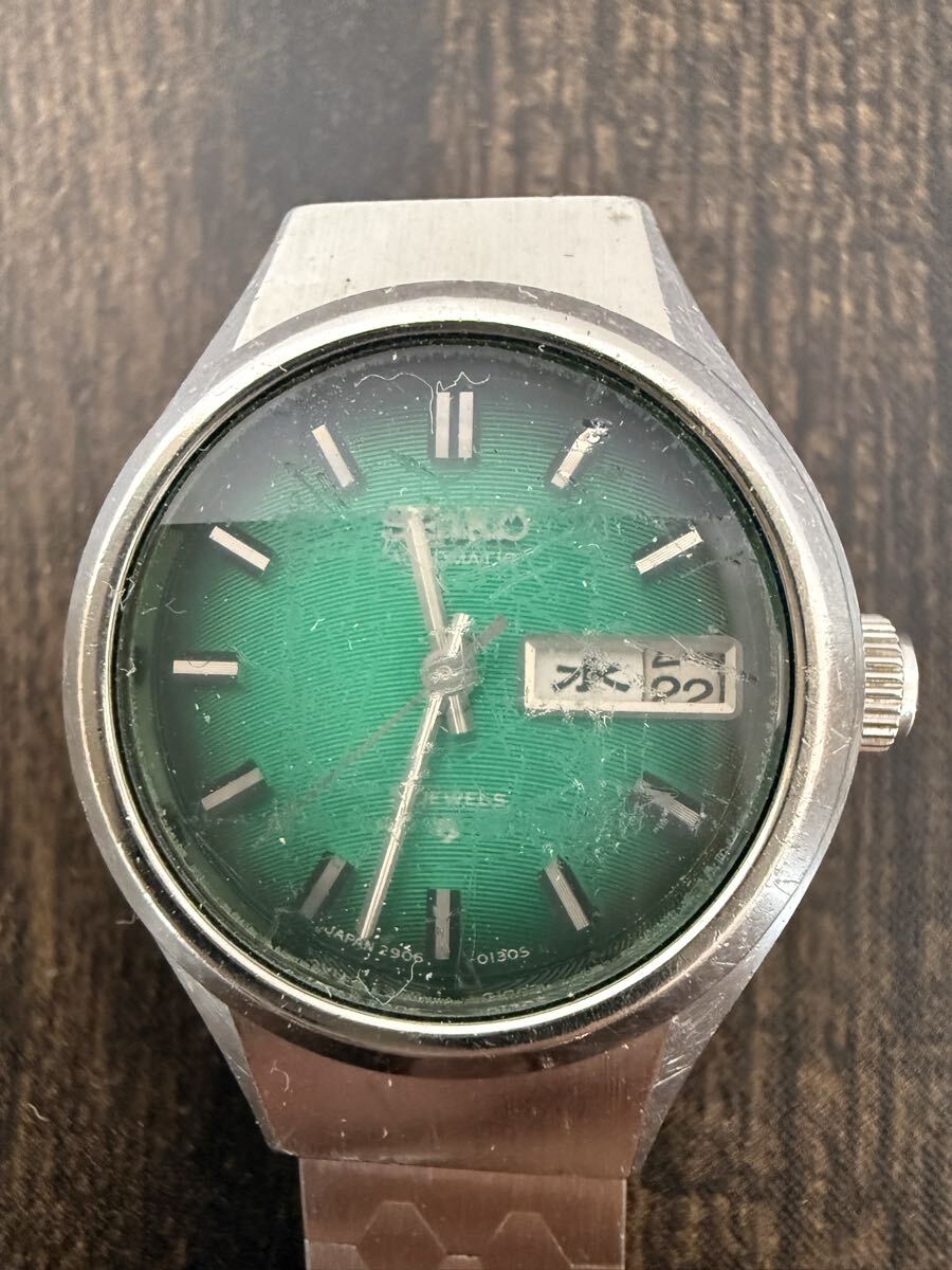 【稼働品】セイコー ジョイフル 2906-0080 自動巻 グリーン文字盤 21石 昭和レトロ ヴィンテージ腕時計 ※ベルト動き硬め現状品★6876
