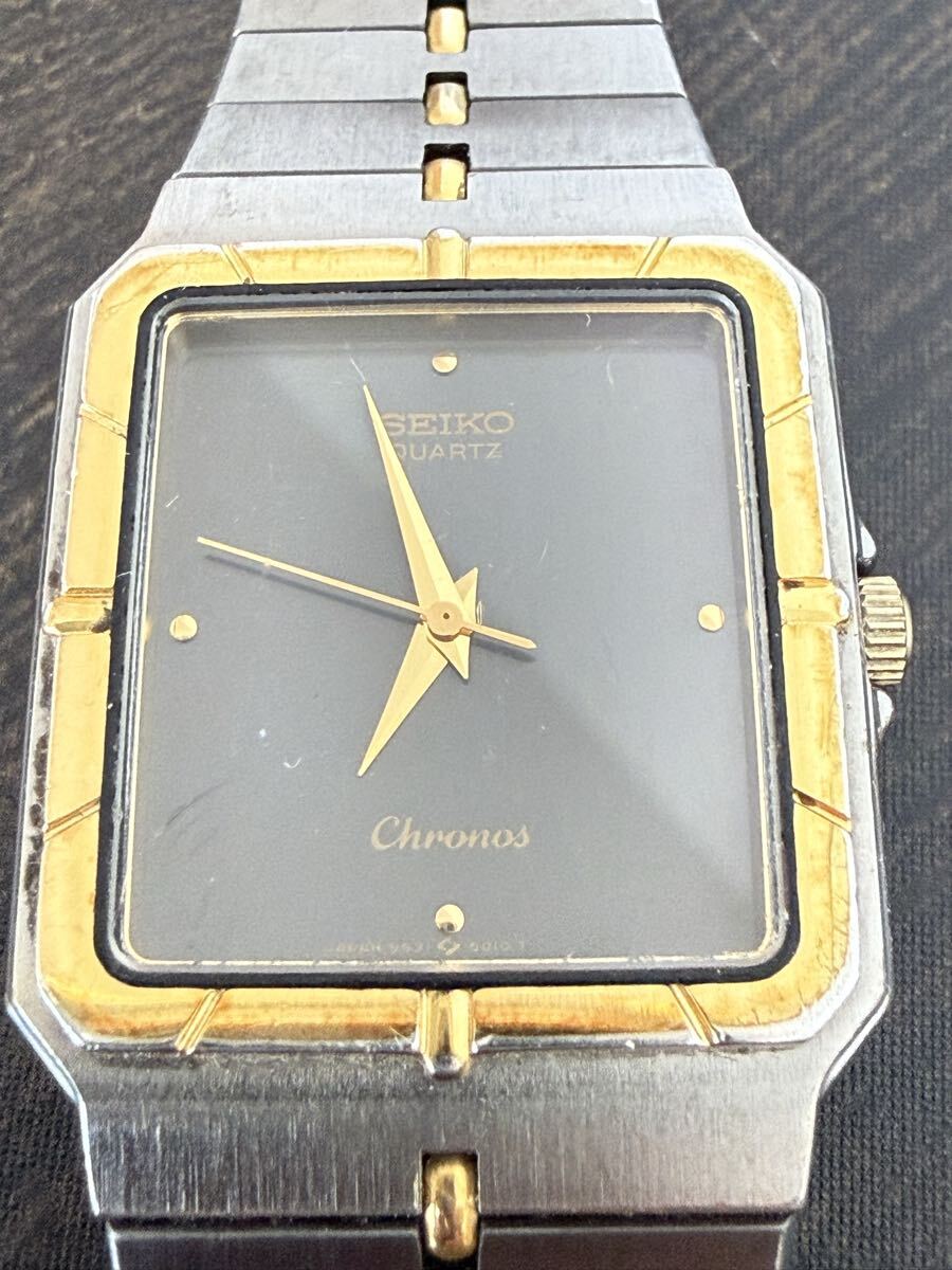  セイコー クロノス 9531-5010 クォーツ スクエア コンビ 黒文字盤 ヴィンテージ メンズ 腕時計 SEIKO Chronos 不動 ジャンク★5722