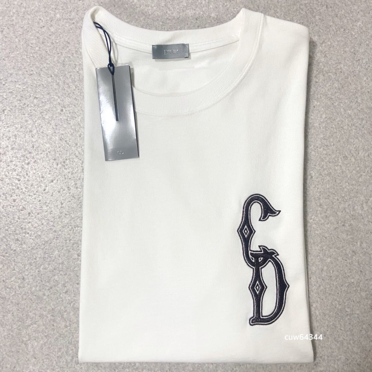 国内正規品 未使用 23AW〜 DIOR ディオール CD 刺繍ロゴ XXXL（XL適応） 半袖 Tシャツ スウェット 白系 ホワイト系 ブランドタグ