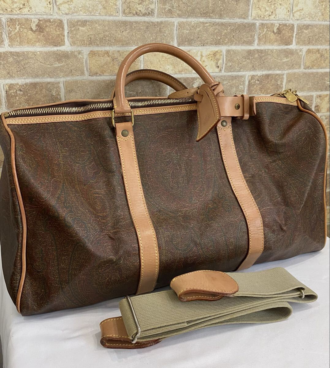 ◆ ETRO エトロ ボストンバッグ ペイズリー柄 レザー 2way ブラウン