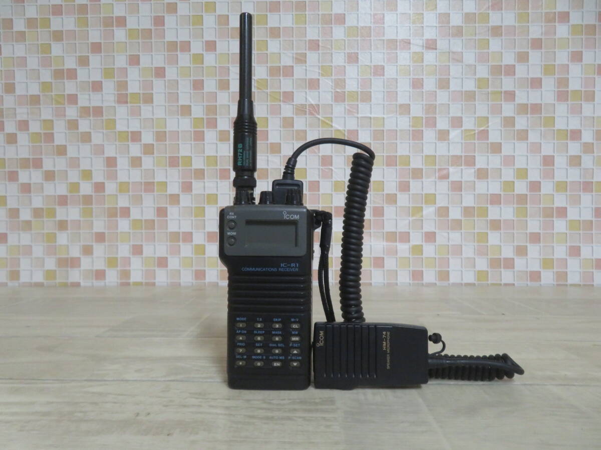 美品! ICOM COMINICATIONS RECEIVER IC-R1 広帯域エアーバンド受信機 + ICOM HM-74 スピーカーマイク 室内保管品 非喫煙環境です 