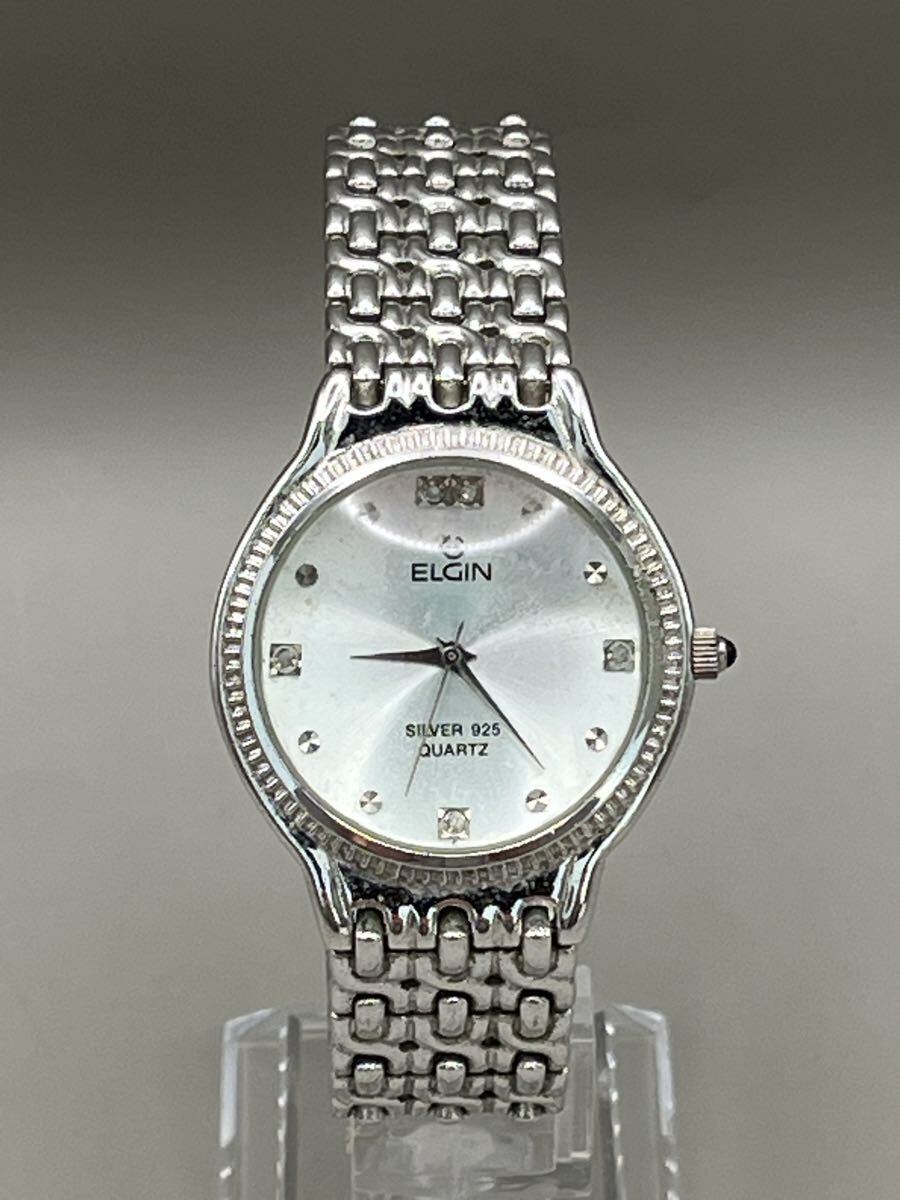 腕時計 クォーツ エルジン ELGIN シルバー Sv925 ダイヤ 全長約21cm QUARTZ クオーツ 重量85.06g