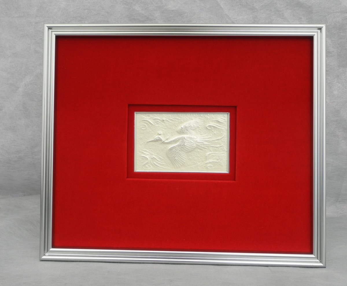 銅製パネル 帖佐美行 鳳凰の詩 高岡銅器 10.5×6.7cm 銅版 銀メッキ 工芸品 中古 現状お渡し