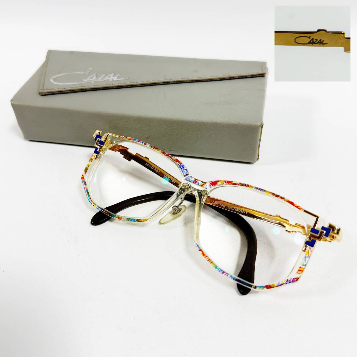 【54266V】希少 CAZAL メガネ 度付き MOD357 COL783 ドイツ製 ヴィンテージ 眼鏡 ケース付 現状品