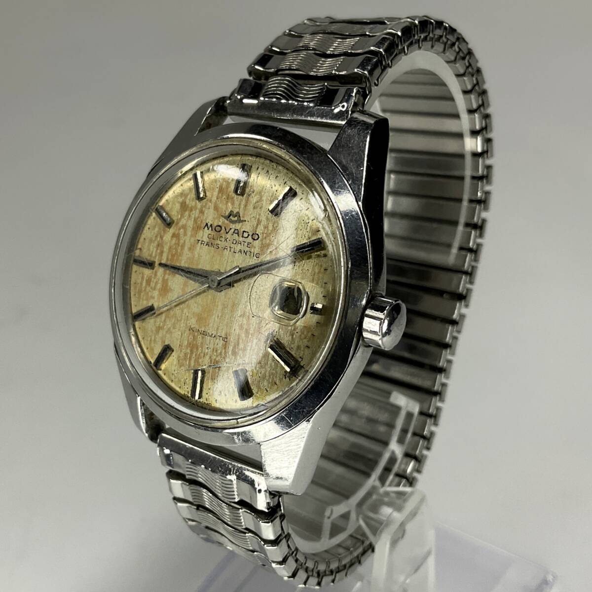 【54286T】稼動品 MOVADO KINGMATIC CLICK-DATE TRANS-ATLANTIC 手巻き 蛇腹ベルト