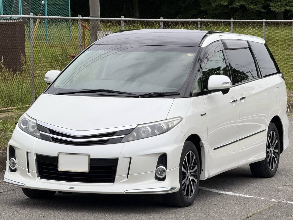 H24 エスティマHV アエラス 3型 4WD モデリスタ/サンルーフ/純正ナビ/後席モニター/両側PS/前後オートAC/ワイパーデアイサ 車検R9年12月迄