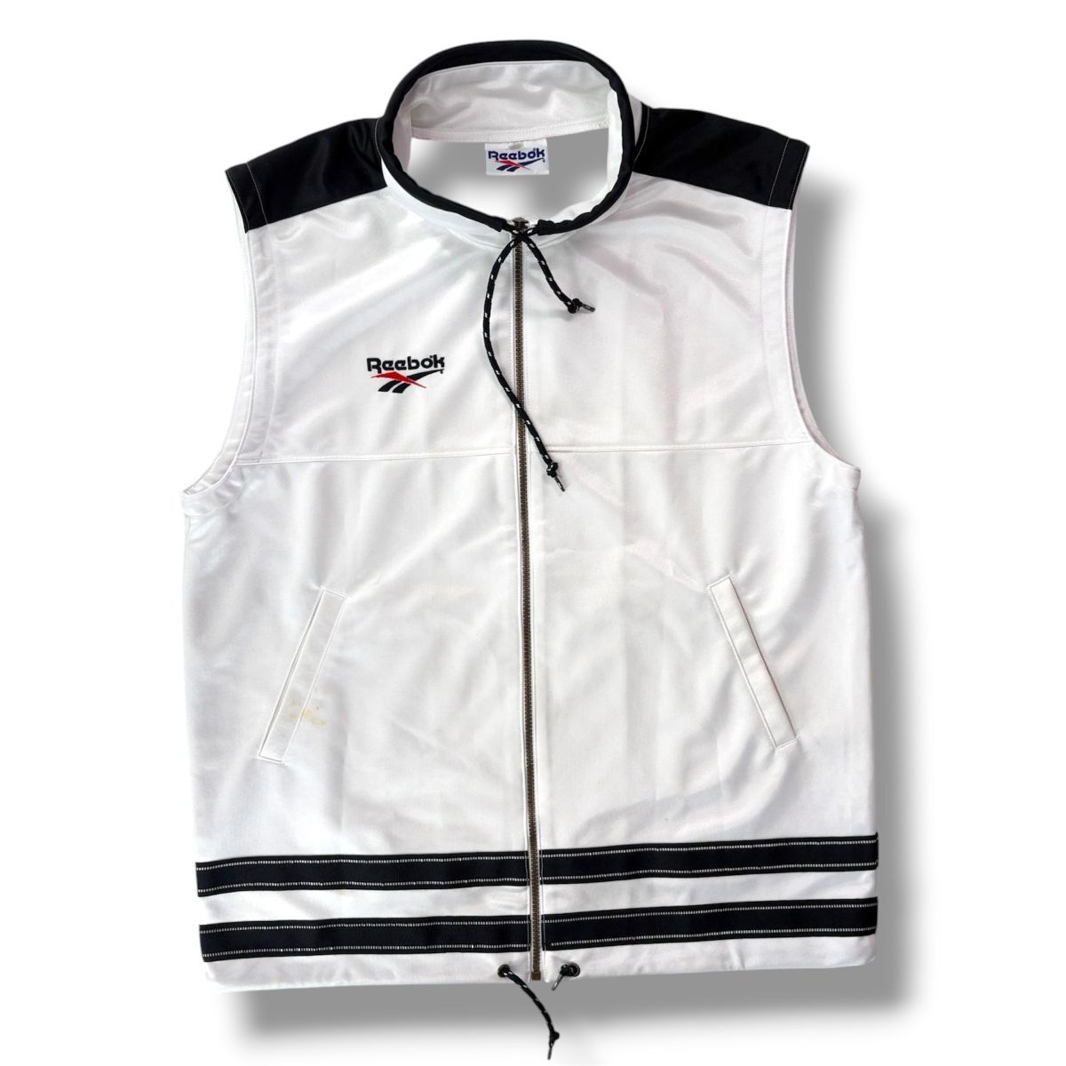 国内正規★00's Reebok リーボック 刺ロゴ ジップアップ ベスト Mサイズ 白 ジャージ VEST ヴィンテージ LOGO Vintage