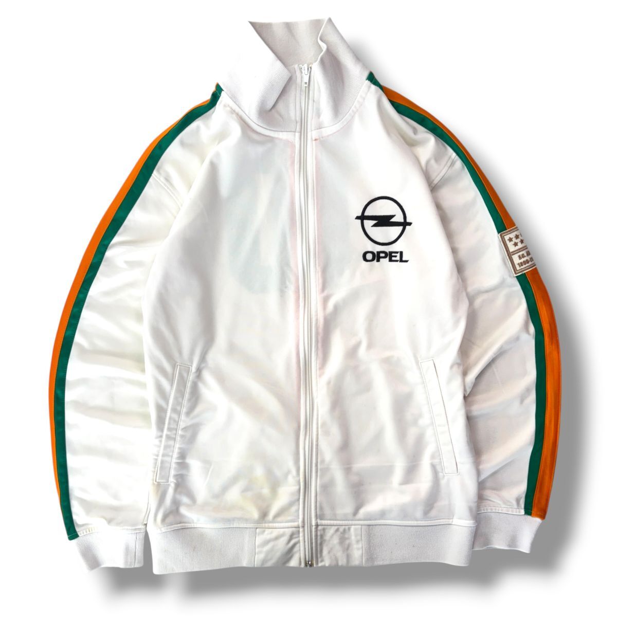 国内正規★ OPEL オペル プリントロゴ ワッペン刺 ジャージ Mサイズ ジャケット 白 自動車 サッカー Vintage ヴィンテージ ブルゾン