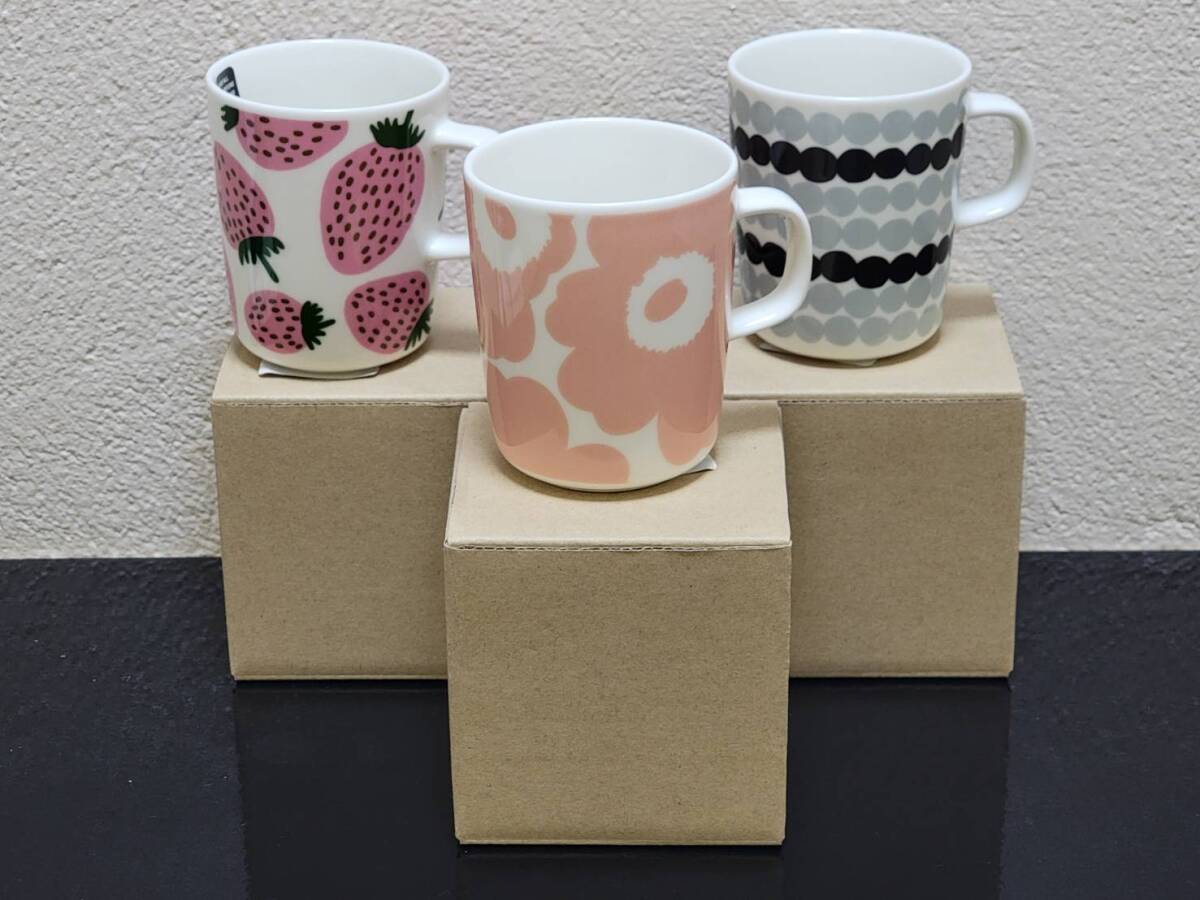 未使用品 marimekko マリメッコ マグカップ 3点まとめ 250ml ウニッコ/ラシィマット/マンシッカ 美品 北欧食器（1609）