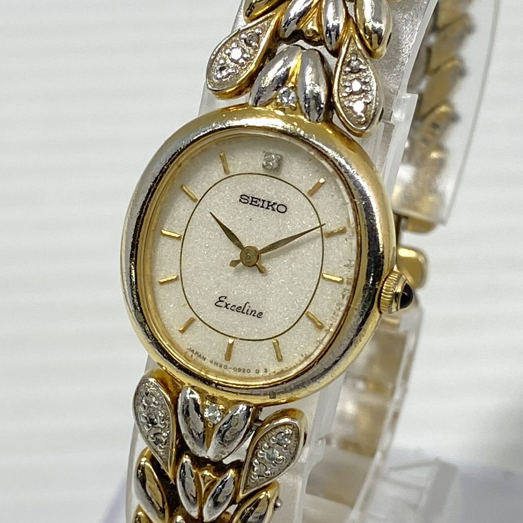 2605T0137 SEIKO セイコー 4N20-5260 Exceline エクセリーヌ レディース腕時計 動作品 クォーツ 2針 オーバル 石付 白文字盤